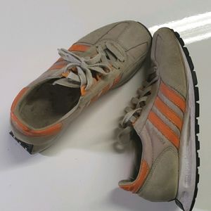 Adidas Tan Tennis Shoes with Orange Stripes